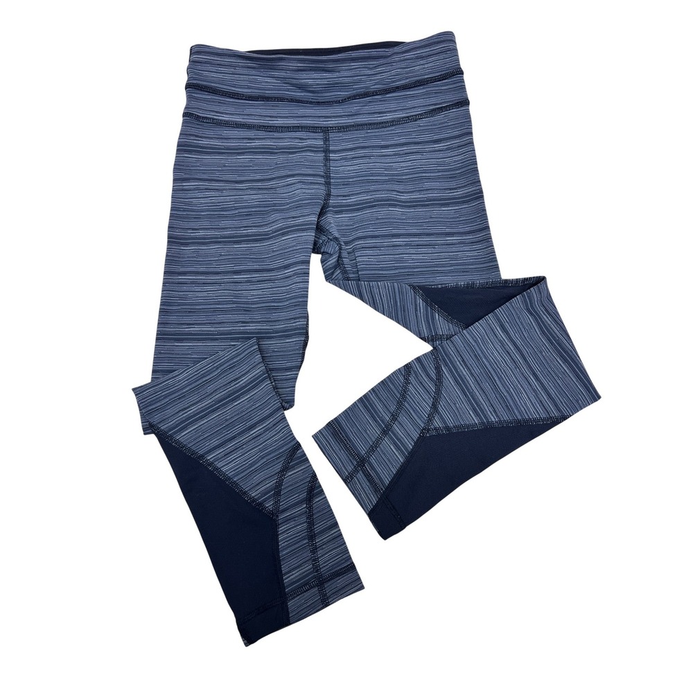 Lululemon Cropped Leggings Womens 4 Blue Excellent Space Dye Mesh Pocket